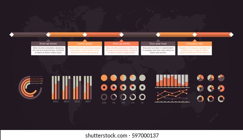 Timeline vector infographic. World map