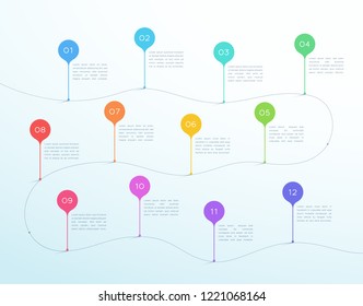 Timeline Vector Numbers 1 to 12 3d Shapes Infographic