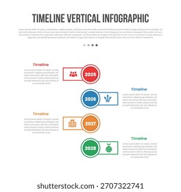 Timeline vertical base shape infographics template diagram with big circle and rectangle box opposite direction with 4 point step creative simple flat outline vector