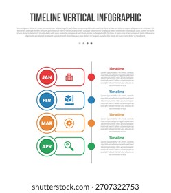 Timeline vertical base shape infographics template diagram with round rectangle with circle badge side with 4 point step creative simple flat outline vector