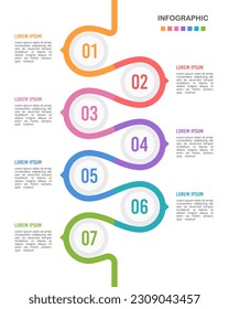 Timeline vertical infographics template 7 steps or options, workflow or process diagram. Vector illustration.