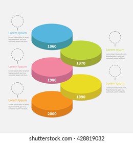 Timeline vertical round colorful stage podium segment Infographic with empty dash line circles and text. Template. Flat design. White background. Isolated. Vector illustration