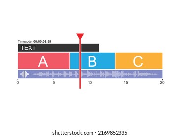 Timeline video editing software. timeline window display for editor and Post Production. Timeline Sequence editing footage.  App editing display