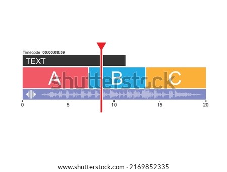 Timeline video editing software. timeline window display for editor and Post Production. Timeline Sequence editing footage.  App editing display