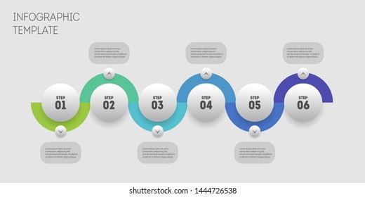 Timeline wavy infographic for presentation, diagrams, annual reports, workflow layout with 6 Options Steps