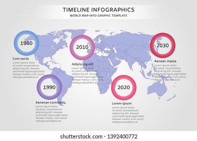 Timeline world map info graphic template for web design and presentation