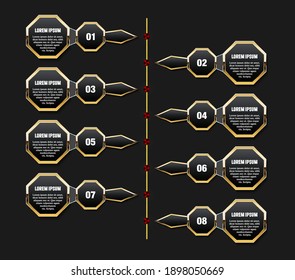 Timelines infographic template, golden graphic design