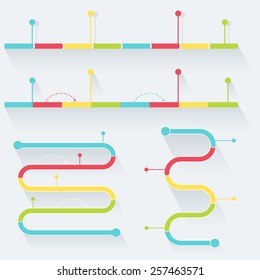 Timelines Made of Blocks and Milestones. Infographics Elements. Flat Style