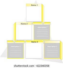 timelines pyramid, have 3 period with description, can insert photo. Some elements have gradient. Vector
