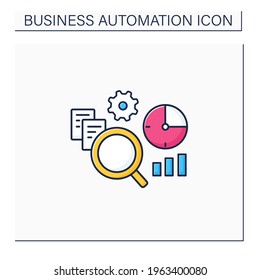 Timely analytics color icon. Displayed in real time reports and information, detailed analysis. Business automation concept.Isolated vector illustration