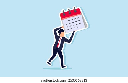 Timely in completing tasks and recording all upcoming agendas concept of A businessman eager to complete tasks while carrying his agenda calendar
