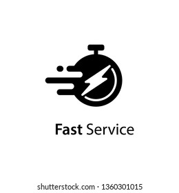 Timely delivery concept, flash and clock, order shipping on time, fast distribution services vector line icon isolated on white background