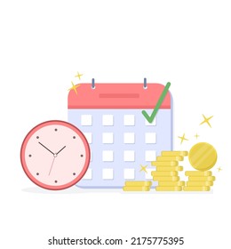 Timely payment of salaries and loans. Marking the date of payment in the calendar. Vector in flat style