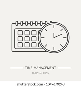 Time-management - business icon in flat thin line style. Graphic design elements for ad, apps, website,packaging, poster or brochure. Vector illustration