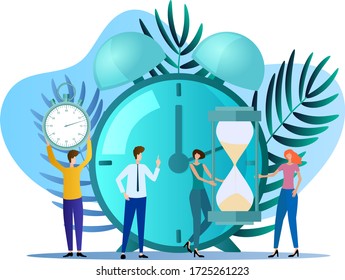 Time-management.The concept of saving time, monitoring work and time reconciliation.flat vector illustration.