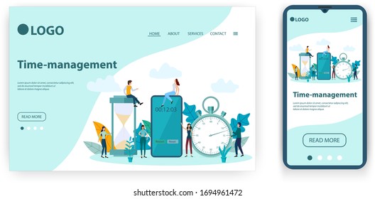 Time-management. Template for the user interface of the website's home page.Landing page template.The adaptive design of the smartphone.vector illustration.