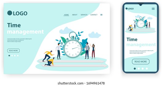Zeitmanagement. Vorlage für die Benutzeroberfläche der Homepage der Website.Landing page Template.Das adaptive Design der smart phone.Vektorillustration Illustration.