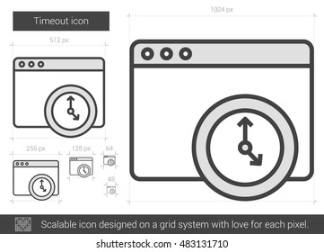 Ícone de linha de vetor de tempo limite isolado no fundo branco. Ícone de linha de tempo limite para infográfico, site ou aplicativo. Ícone escalável projetado em um sistema de grade.