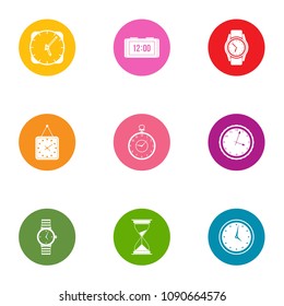 Timepiece icons set. Flat set of 9 timepiece vector icons for web isolated on white background