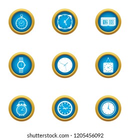 Timepiece icons set. Flat set of 9 timepiece vector icons for web isolated on white background