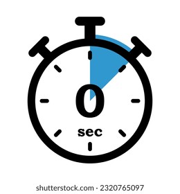 Timer with 0 Seconds. Countdown Completion. Digital timer display, elapsed time indicator, final moment symbol. Vector line icon for Business and Advertising