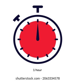 Timer 1 hour symbol color line style isolated on white background. 60 minutes clock, stopwatch, cooking time label, sport icon. Vector 10 eps