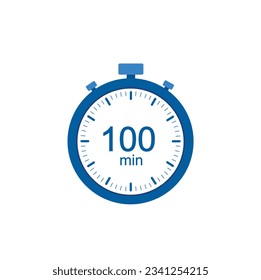 Timer 100 min icon, 100 minutes digital timer. Clock and watch, countdown.