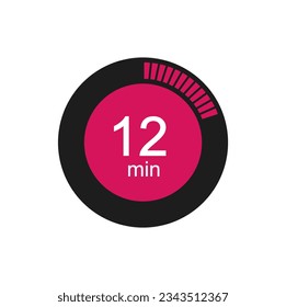 Timer 12 min icon, 12 minutes digital timer. Clock, timer and countdown.