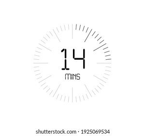 Timer 14 mins icon, 14 minutes digital timer.
