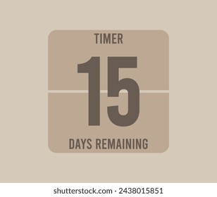 Timer 15 days remaining. Calendar page remaining days, time countdown. Vector for promotions and events