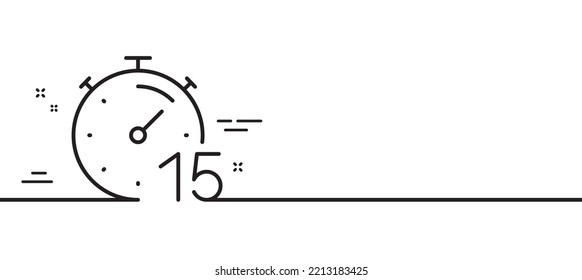 Timer 15 minutes line icon. Stopwatch time sign. Countdown clock symbol. Minimal line illustration background. Timer line icon pattern banner. White web template concept. Vector