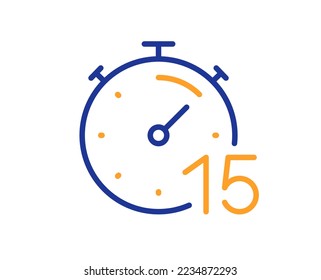 Timer 15 minutes line icon. Stopwatch time sign. Countdown clock symbol. Colorful thin line outline concept. Linear style timer icon. Editable stroke. Vector