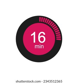 Timer 16 min icon, 16 minutes digital timer. Clock, timer and countdown.
