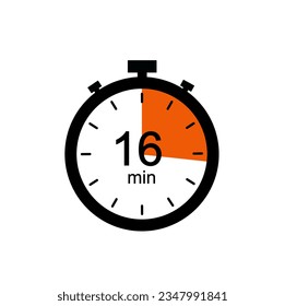 Timer 16 min icon, 16 minutes digital timer.