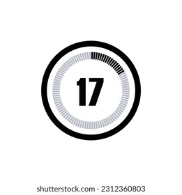 Timer 17 Minutes, seconds, Hours stopwatch vector icon. Stopwatch icon in flat style, 17 Minutes, seconds, Hours Countdown timer symbol icon on white background. Vector illustration.