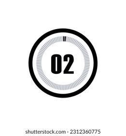 Timer 2 Minutes, seconds, Hours stopwatch vector icon. Stopwatch icon in flat style, 2 Minutes, seconds, Hours Countdown timer symbol icon on white background. Vector illustration.