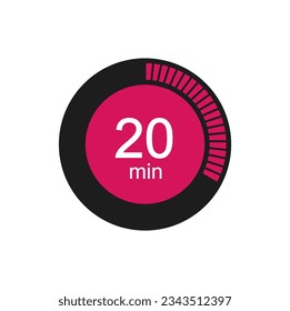 Timer 20 min icon, 20 minutes digital timer. Clock, timer and countdown.