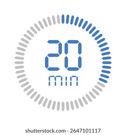 Timer 20 minute. Stopwatch isolated set icons. Countdown timer symbol icon set. vector illustration.