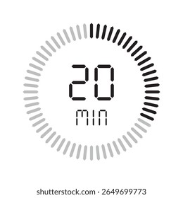 Temporizador de 20 minutos. Ícones de conjunto isolados de cronômetro. Contagem regressiva ícone do símbolo do temporizador definido. ilustração vetorial.