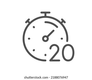 Zeiger 20 Minuten Zeile Symbol. Hör auf, Zeitschild anzuschauen! Countdown-Uhr-Symbol. Qualitätsdesign-Element. Lineares Timer-Icon. Bearbeitbarer Strich. Vektorgrafik