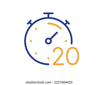 Icono de línea de 20 minutos de temporizador. Señal de tiempo de Stopwatch. Símbolo de reloj de cuenta regresiva. Concepto colorido del contorno de línea delgada. Icono de temporizador de estilo lineal. Trazo editable. Vector