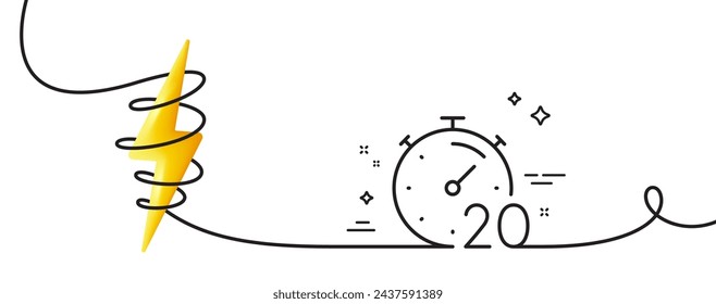 Icono de línea de 20 minutos del temporizador. Una línea continua con rizo. Señal de hora del cronómetro. Símbolo del reloj de cuenta atrás. Cinta de un solo contorno del temporizador. Curva de bucle con energía. Vector