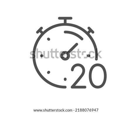 Timer 20 minutes line icon. Stopwatch time sign. Countdown clock symbol. Quality design element. Linear style timer icon. Editable stroke. Vector
