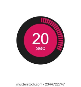 Timer 20 sec icon, 20 seconds digital timer. Clock, timer and countdown.