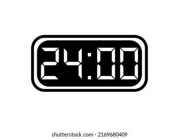 Timer 24 hours icon. 24 hours digital timer in background white.