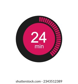 Timer 24 min icon, 24 minutes digital timer. Clock, timer and countdown.
