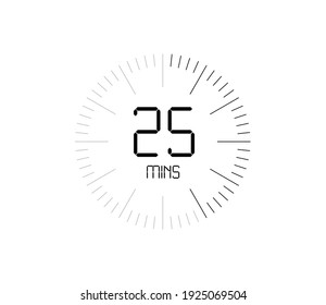 Timer 25 mins icon, 25 minutes digital timer