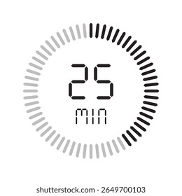 Temporizador de 25 minutos. Ícones de conjunto isolados de cronômetro. Contagem regressiva ícone do símbolo do temporizador definido. ilustração vetorial.