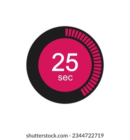Timer 25 sec icon, 25 seconds digital timer. Clock, timer and countdown.