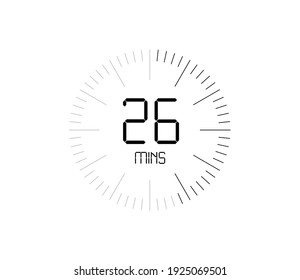 Timer 26 mins icon, 26 minutes digital timer